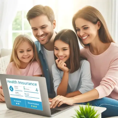 1 A smiling family looking at health insurance options on a computer 1 Is a High Deductible Health Insurance Plan Right for You? Find Out Now!